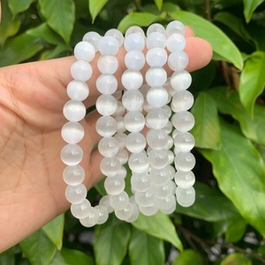 Chakralume Natural White Selenite <b>Beaded</b> <b>Bracelet</b> Unisex Gift for Healing Reiki Energy Jewelry 8mm - Product Image 2