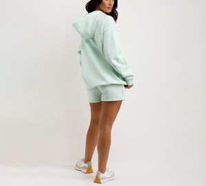 Ensemble de shorts de sport à capuche longs en tissu éponge uni pour femmes, manches longues, antibactérien, polyester/coton, coupe ample décontractée, printemps été - Product Image 5