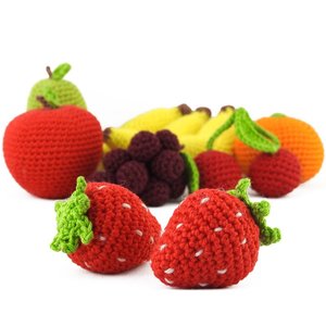 Porte-clés en crochet fait main, mignon, style amigurumi, pendentif, porte-clés tricoté, panier de fruits, aliments de jeu, banane amigurumi - Product Image 1