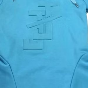 Girls <b>Sky</b> <b>Blue</b> Hooded Peplum Sweatshirt Long Sleeve Embossed Design Pullover Casual Soft Cotton Kids Fashion Hoodie <b>Top</b> - Product Image 3