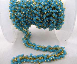 Chaîne pendante en grappe de perles facettées rondes de 3 mm en Calcedoine aquatique et Quartz hydro - Product Image 4