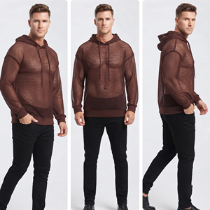 Sudadera con capucha de malla transparente de poliéster 100% con cremallera, estilo oversize, para hombre, ideal para verano y discoteca - Product Image 3