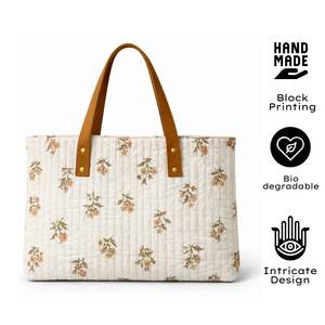 Bolsos de Mano de Lona Acolchada con Estampado Boho, Hechos a Mano por Artesanos de Jaipur, Ecológicos, con Asas de Cuero, Ideales para Viajar, Duraderos - Product Image 3