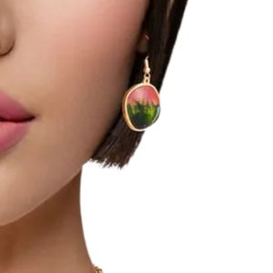 Conjunto de Collar y Pendientes con Disco Dorado en Degradado Rosa y Verde, Joyería de Moda para Mujer, Elegante Collar con Colgante, Accesorio de Regalo para Fiesta - Product Image 6