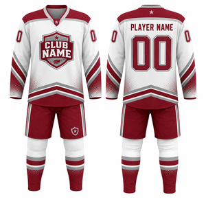 Conjunto de Uniforme de Hockey para Hombre, Ropa Deportiva Blanca y Roja, 100% Poliéster, Impresión por Transferencia de Calor, para Todas las Temporadas - Product Image 1