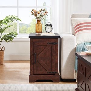 Farmhouse Rectangular <b>End</b> <b>Table</b> with Adjustable Storage Shelf and Rustic Barn Door Nightstand for <b>Sofa</b> <b>Side</b> Use - Product Image 2