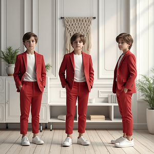 Custom Boys Burgundy 2 Piece Suit Formal Wedding <b>Ring</b> Bearer Party Blazer Pants Set - Product Image 3
