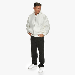 Custom Logo Men's <b>Zip</b> <b>Hoodie</b> Polyester/Cotton 500gsm Oversized Thick Drop Shoulder Boxy Full Zipper <b>Pockets</b> 3D Embroidered - Product Image 2