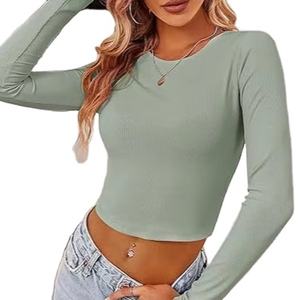 Sweat-shirt court à col rond de qualité supérieure, manches longues, crop top - Product Image 1