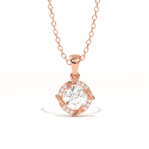 Pendentif Aarinya pour femme en or rose-blanc-jaune 9 carats avec diamant de laboratoire rond brillant et halo pavé en spirale lumineuse - Product Image 2
