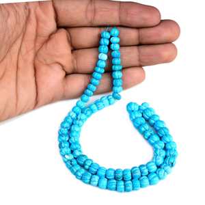 Perles de pierre gemme Howlite bleue sculptées en forme de melon, pour la fabrication de bijoux, fil de pierres en vrac de haute qualité - Product Image 2