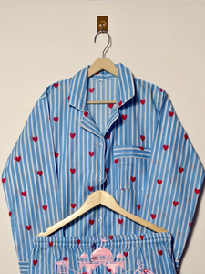 Handmade Breathable Eco-Friendly Cotton Pajama Set for Women Long Sleeve Button Shirt Classic Notch Collar Matching Full Length - Product Image 1