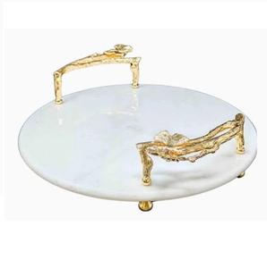 Plateau de service en marbre pour thé et café, avec poignée plaquée or, pour la maison ou le bureau, à prix abordable. - Product Image 3