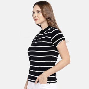 Camiseta Polo a Rayas Personalizada al por Mayor para Mujer, Manga Corta, 100% Algodón, Tejido Transpirable, Corte Regular Informal, para Primavera y Verano - Product Image 3