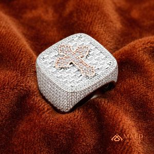 Rose Gold Plated <b>Silver</b> Men's Hip Hop Iced Out Luxury Moissanite <b>Ring</b> - Product Image 2