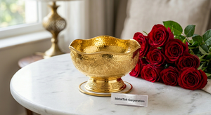 Tazón de Chocolate de Lujo Chapado en Oro, Elegante Centro de Mesa de Metal Martillado Hecho a Mano, Tazones Decorativos para el Hogar y Regalos de Boda - Product Image 4