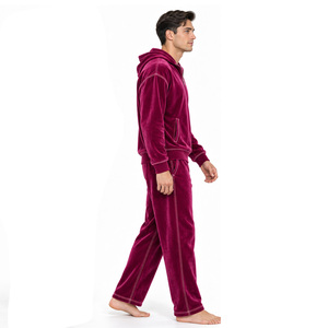 Ensemble de survêtement en velours pour homme, sweat à capuche demi-zip, pantalon droit avec coutures contrastées, poches latérales, deux pièces, tenue décontractée - Product Image 3