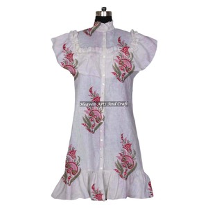 Block Print Cotton Tunic <b>Dress</b> Indian <b>Summer</b> Wear For Women, Ethnic Bohemian Style, Cotton <b>Short</b> Party Outfit - Product Image 1