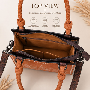 Western Genuine Suede Leather Tote Bag with Braided Handles Embroidered Shoulder Handbag Crossbody <b>Purse</b> for Women everyday use - Product Image 3
