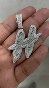 จี้รูปตัวอักษร H แบบ Iced Out ชุบเงิน ประดับเพชรโมอิสซาไนต์ทรงบาแกตต์ VVS  จี้ฮิปฮอป ของขวัญสำหรับทุกเพศ  เครื่องประดับ - Product Image 4