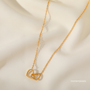 Collar con Colgante de Doble Corazón en Acero Inoxidable Chapado en Oro de 18K, Cadena de Eslabones, Joyería Moderna para Mujer, Regalo - Product Image 3