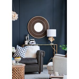 Specchio Decorativo Rotondo in Legno 31.5x1x31.5 con Cornice in Ferro Dorato, Colore Neutro, per Decorazione Murale in Bagno, Ingresso e Soggiorno - Product Image 4