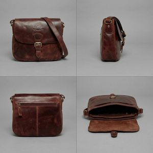 Sac bandoulière classique en cuir véritable très demandé avec fermeture à boucle, unisexe, usage quotidien, design à rabat marron, quincaillerie métallique durable - Product Image 2