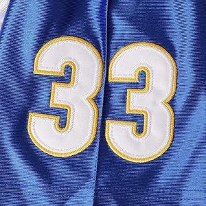 Camiseta deportiva personalizada de poliéster azul y blanco con cuello en V, número 33 de Riggins, de los Panthers de Fútbol Americano - Product Image 4
