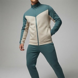 Ensemble de survêtement sportif pour homme, imprimé, bicolore, avec fermeture éclair intégrale, anti-odeur, 100% coton, veste à col rond et pantalon - Product Image 2