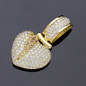 Luxury Heart Pendant <b>Necklace</b> Yellow Gold Round Brilliant Cut Diamond Unisex Gift Jewelry - Product Image 3