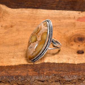 Natural Ocean Jasper Marquise Shape <b>Adjustable</b> <b>Ring</b> 925 Sterling Silver Bohemian Style Handmade Jewelry Gift For Her - Product Image 3