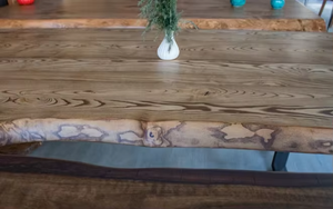 Modern Luxury SolidWood Live Edge Glass Top <b>Round</b> Commercial <b>Dining</b> <b>Table</b> 2 Bench Sets Restaurant Furniture Eco-Friendly - Product Image 2