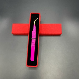 แหนบต่อขนตาปลายแหลมทำจากสแตนเลสรูปตัวเจแบบโค้งสีทองสีม่วง - Product Image 4