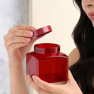 Pot carré en plastique PET de 1L à large ouverture - Pot à crème vide rouge de 33oz pour emballage cosmétique personnalisé - Product Image 4