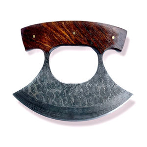 Couteau à découper Ulu en acier carbone Damas, couteau de cuisine écologique pour couper les légumes et la viande, couteau Ulu Damas forgé à la main - Product Image 1