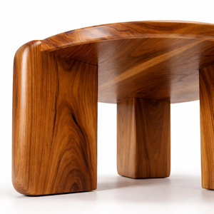 Contemporary Solid Suar <b>Wood</b> <b>Round</b> <b>Coffee</b> <b>Table</b> Natural Grain Japandi Style Smooth Rounded Design Chunky Thick Legs - Product Image 5