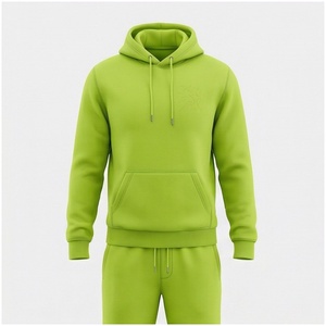 Conjunto Deportivo Unisex con Capucha Verde, Manga Larga, Color Sólido, Casual, Transpirable, Corte Regular, para Otoño, 100% Algodón, Peso Medio - Product Image 1
