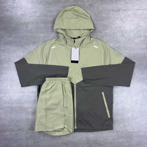 Custom Two Piece Windbreaker Short <b>Jacket</b> Set <b>Patchwork</b> Zip up Nylon Polyester Streetwear Tracksuit Men Windbreaker Short Set - Product Image 4