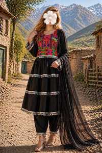 <b>Black</b> Gold Embroidered Lehenga Women Traditional Indian <b>Wedding</b> Floor Length Silk Loose Fit Ethnic Wear Afghani Kuchi <b>Dress</b> - Product Image 3