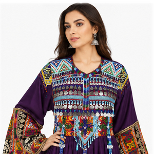 Tribal Ethnic Vintage Kuchi Afghani Pakistani Women Dress Multi Colors Mandarin Collar Lace Natural Zippers Afghan Kuchi Dress - Product Image 5