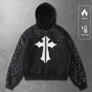 Mens rhinestone oversized <b>hoodie</b> casual streetwear <b>gym</b> wear heavy fabric pullover <b>hoodie</b> winter - Product Image 1