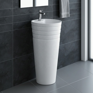 Modern Ceramic Pedestal Sink with Glossy Finish Easy Clean Round Basin for Hotel Bathroom - Product Image 3