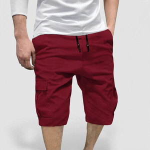 Shorts cargo rouges pour hommes, taille mi-haute, avec cordon de serrage, style décontracté, en coton tissé, avec poches - Product Image 1
