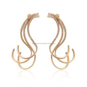 14k Solid Yellow Gold Pave Set <b>Diamonds</b> Designer <b>Earrings</b> Handmade Fashion Jewelry Supplier - Product Image 1