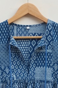 Indigo <b>Patchwork</b> Style Hand Block Print Women's Tank <b>Top</b> 100% Cotton Bohemian Ethnic Floral Lace Bow Casual - Product Image 6