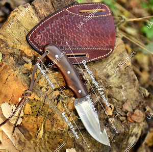 Cuchillo de caza de hoja fija de acero de alto carbono 1095, espiga completa, 58 HRC, afilado como una navaja, con gancho para deshuesar, para camping, con mango de madera, OEM/ODM - Product Image 2