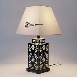 Lanterne de table artisanale en os incrusté, motif floral, mosaïque de luxe, lampe de chevet écologique, art indien traditionnel - Product Image 1