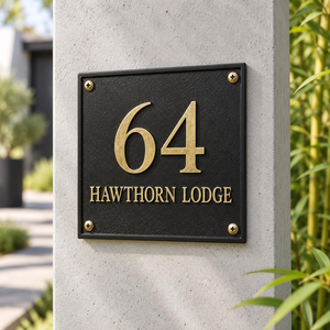 Personalised <b>House</b> <b>Number</b> Plaque Sign Brass Black Background Name Plate Custom Address Door Sign Vintage Home Entrance Plaque - Product Image 6