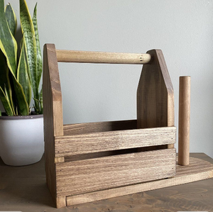 Organisateur de rangement de cuisine contemporain en bois avec étagères multifonctionnelles - Caddie en bois durable pour couverts/épices - Product Image 5