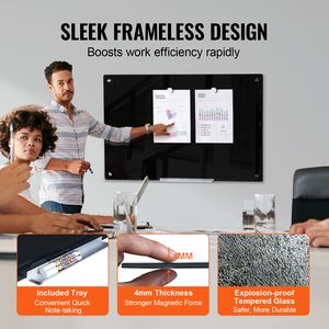 Tableau blanc magnétique en verre 36"x24" mural grand format sans cadre effaçable à sec avec plateau à marqueurs en plastique et gomme - Product Image 4